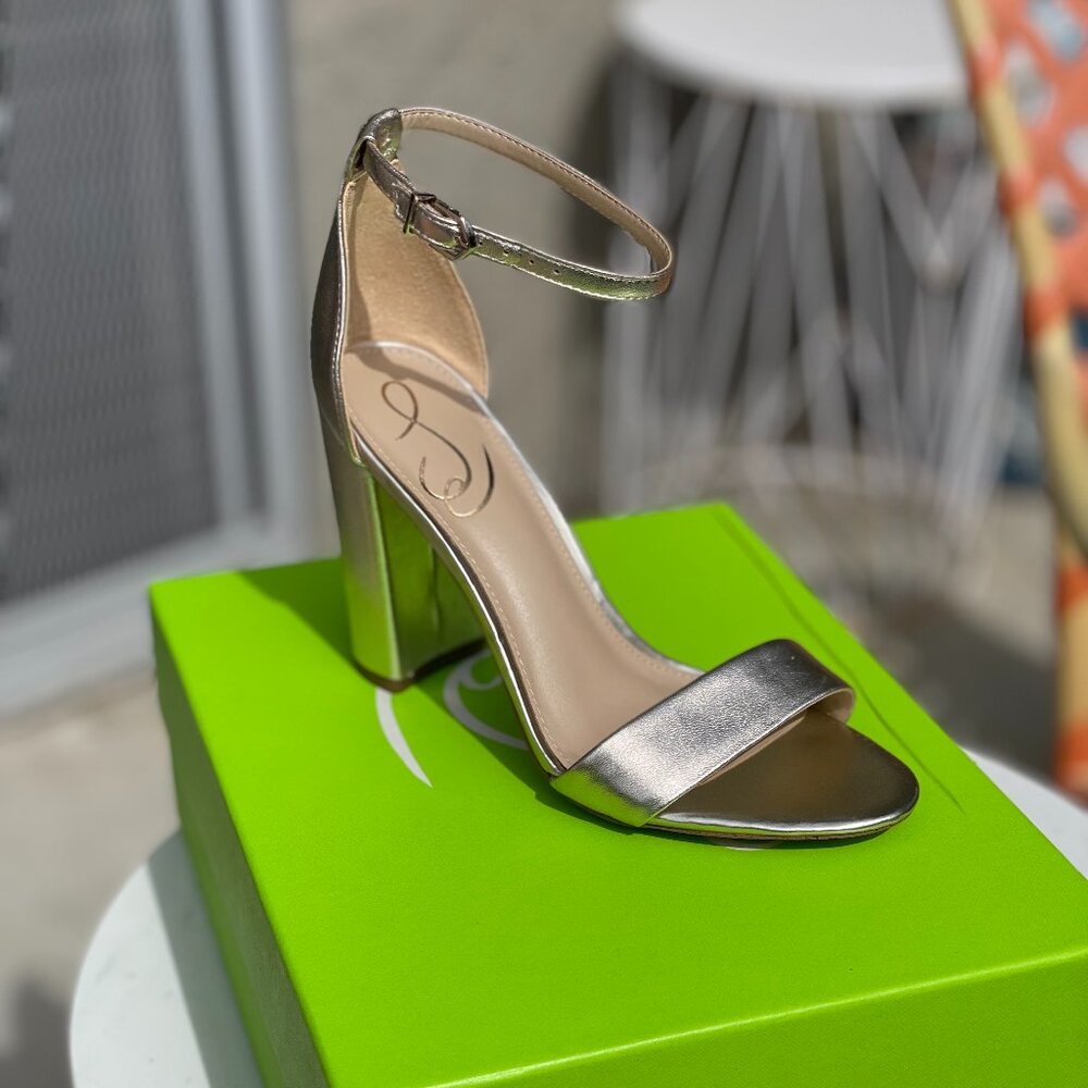 Sam Edelman Women's Light Gold Leather Block Heel